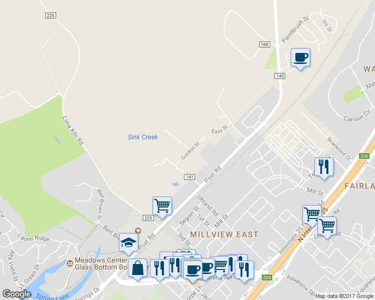 map of restaurants, bars, coffee shops, grocery stores, and more near 209 Wren Haven Drive in San Marcos
