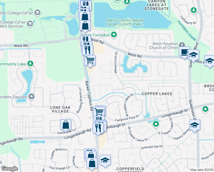 map of restaurants, bars, coffee shops, grocery stores, and more near 8526 Owen Lake Ct in Houston