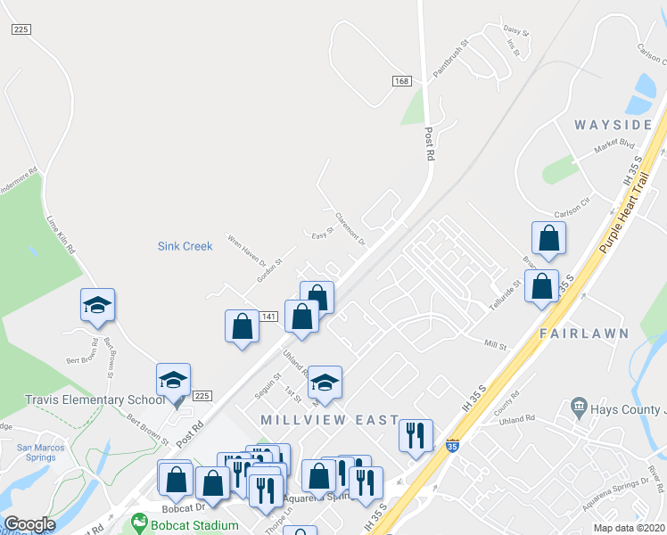 map of restaurants, bars, coffee shops, grocery stores, and more near 1637 Post Road in San Marcos
