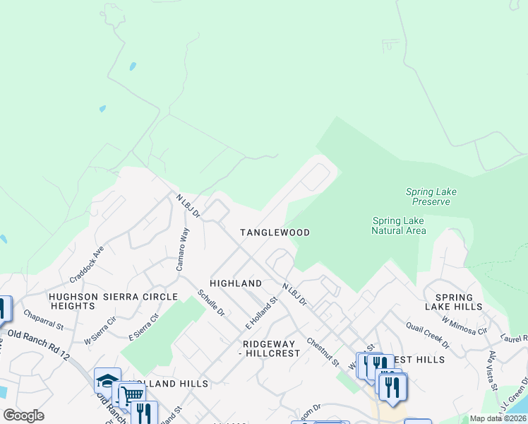 map of restaurants, bars, coffee shops, grocery stores, and more near 117 Oak Ridge Drive in San Marcos