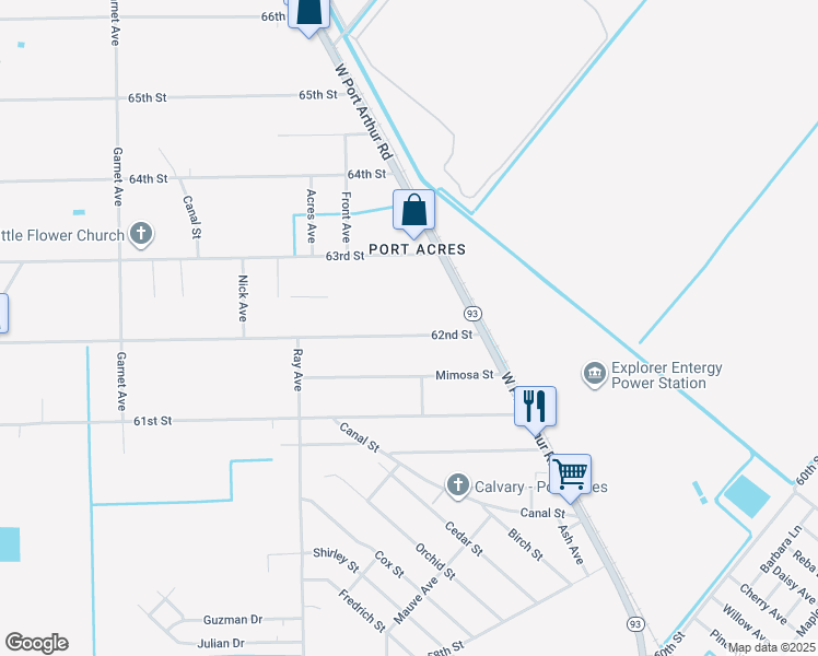 map of restaurants, bars, coffee shops, grocery stores, and more near 2257 62nd Street in Port Arthur