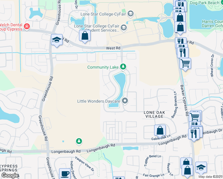 map of restaurants, bars, coffee shops, grocery stores, and more near 8606 Austin Thomas Drive in Cypress