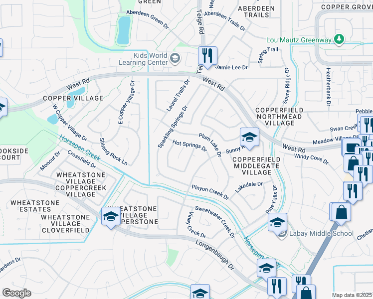 map of restaurants, bars, coffee shops, grocery stores, and more near 8330 Lime Springs Dr in Houston