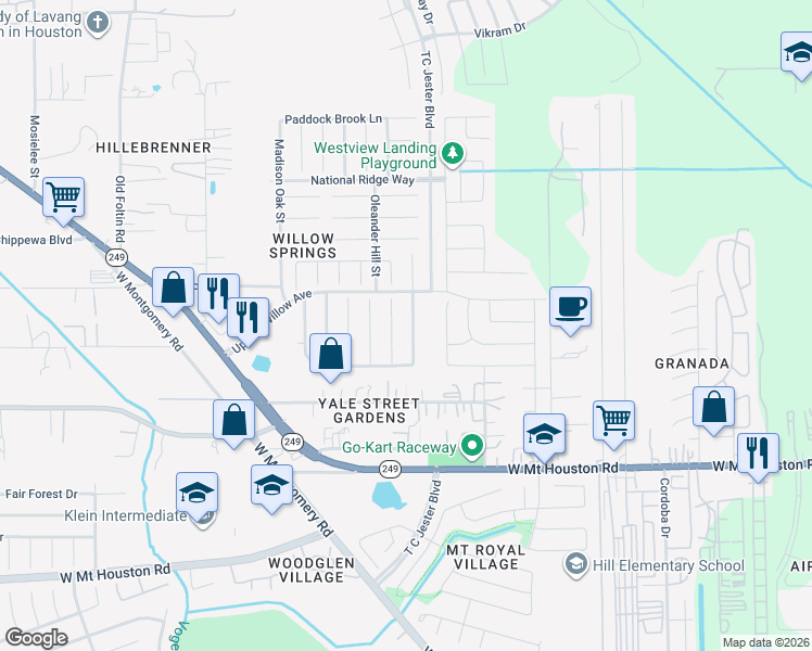 map of restaurants, bars, coffee shops, grocery stores, and more near 11639 Wren Crossing Drive in Houston