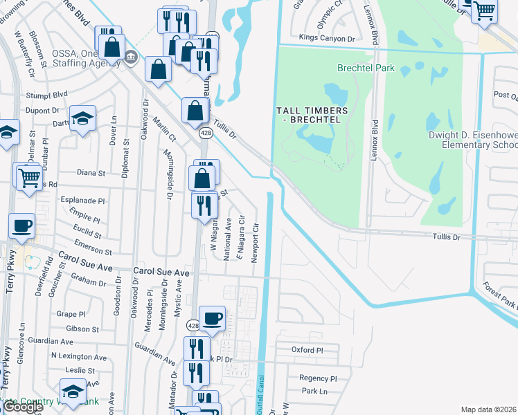 map of restaurants, bars, coffee shops, grocery stores, and more near 657 Holmes Boulevard in Terrytown