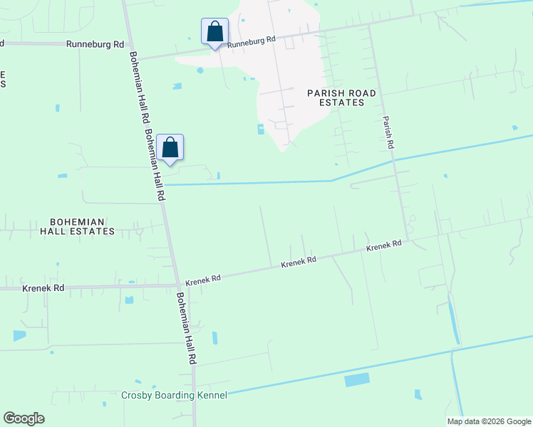 map of restaurants, bars, coffee shops, grocery stores, and more near 2929 Krenek Road in Crosby