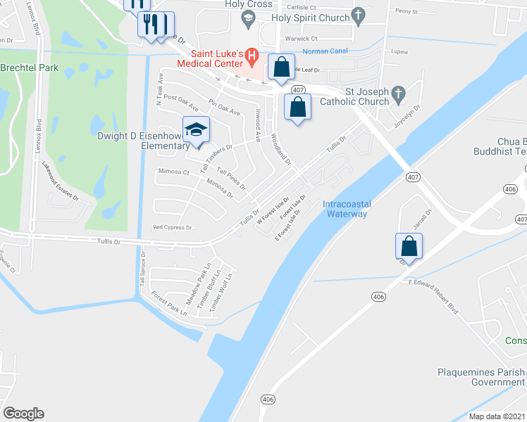 map of restaurants, bars, coffee shops, grocery stores, and more near 5699 Tullis Drive in New Orleans