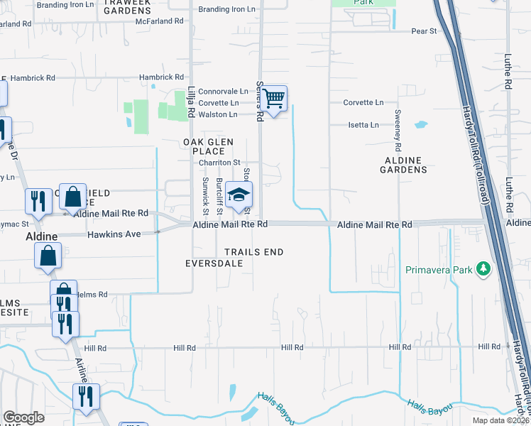 map of restaurants, bars, coffee shops, grocery stores, and more near 701 Aldine Mail Route Road in Houston