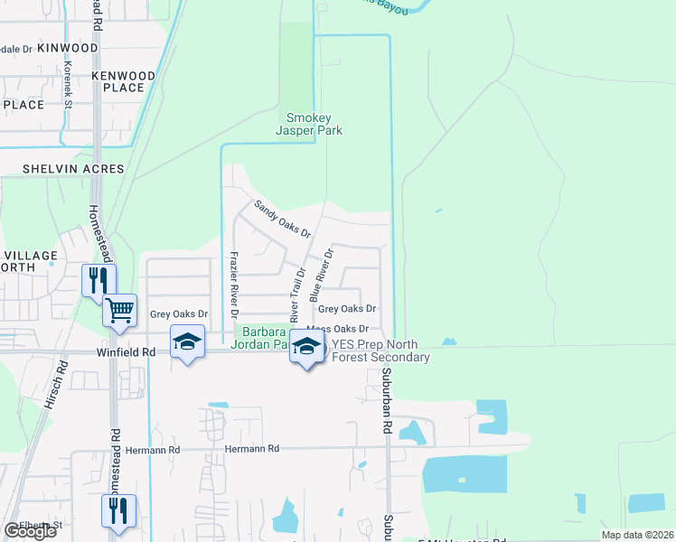 map of restaurants, bars, coffee shops, grocery stores, and more near 12315 Glenn River Dr in Houston
