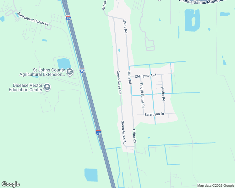 map of restaurants, bars, coffee shops, grocery stores, and more near 3181 Green Acres Road in St. Augustine