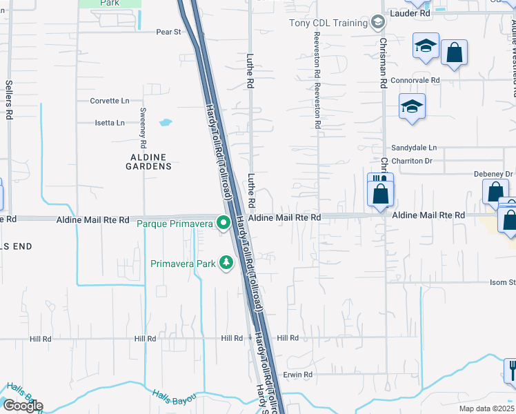 map of restaurants, bars, coffee shops, grocery stores, and more near 1220 Aldine Mail Route Road in Houston