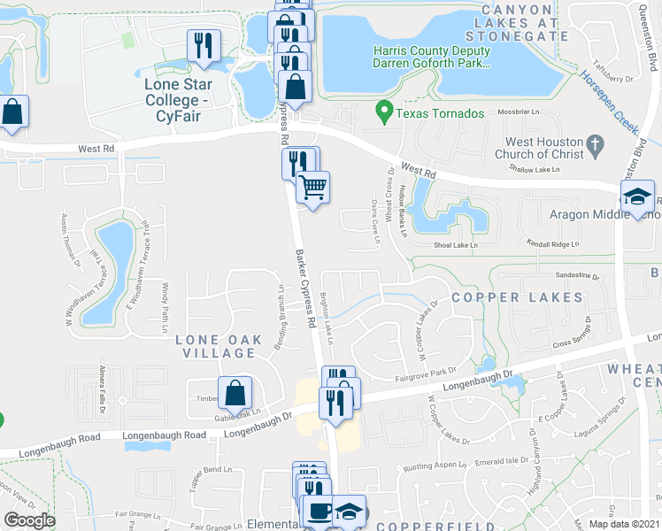 map of restaurants, bars, coffee shops, grocery stores, and more near 8531 Calverton Pines Lane in Houston
