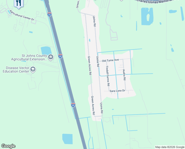 map of restaurants, bars, coffee shops, grocery stores, and more near 3181 Green Acres Road in St. Augustine
