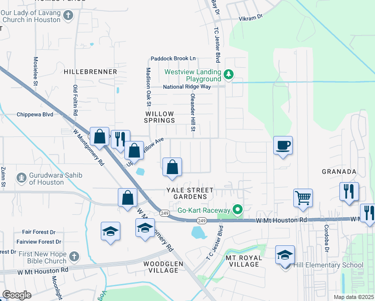 map of restaurants, bars, coffee shops, grocery stores, and more near 11638 Sunlit Leaf Court in Houston