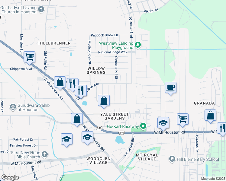map of restaurants, bars, coffee shops, grocery stores, and more near 11638 Sunlit Leaf Court in Houston
