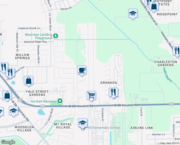 map of restaurants, bars, coffee shops, grocery stores, and more near 11819 Lynda Drive in Houston