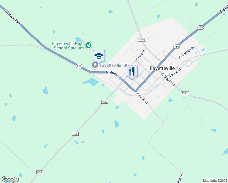 map of restaurants, bars, coffee shops, grocery stores, and more near 405 Farm to Market Road 955 in Fayetteville