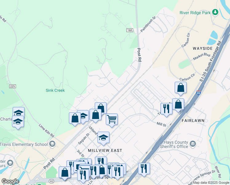 map of restaurants, bars, coffee shops, grocery stores, and more near 1637 Post Road in San Marcos