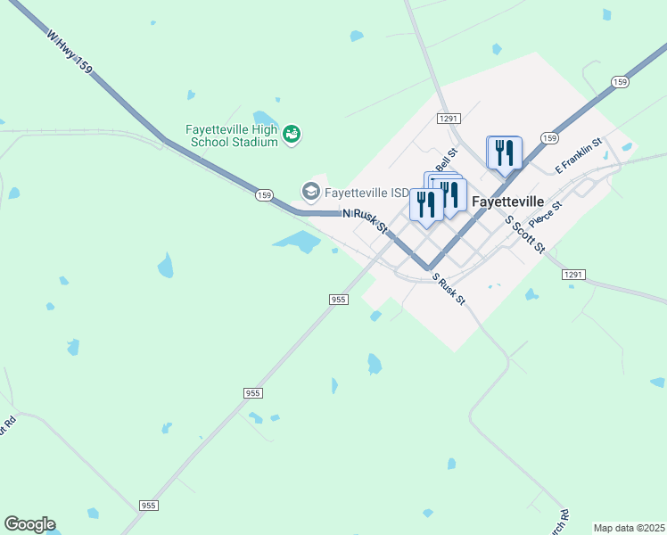 map of restaurants, bars, coffee shops, grocery stores, and more near 405 Farm to Market Road 955 in Fayetteville