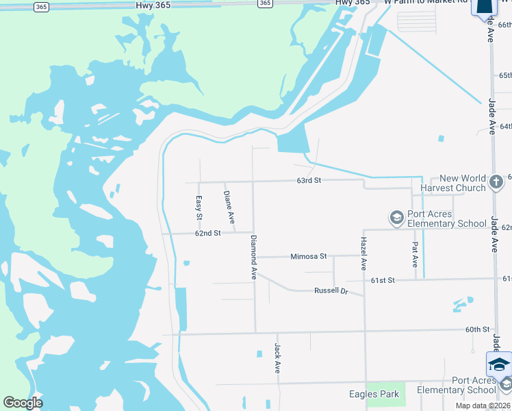 map of restaurants, bars, coffee shops, grocery stores, and more near 6328 Diamond Avenue in Port Arthur