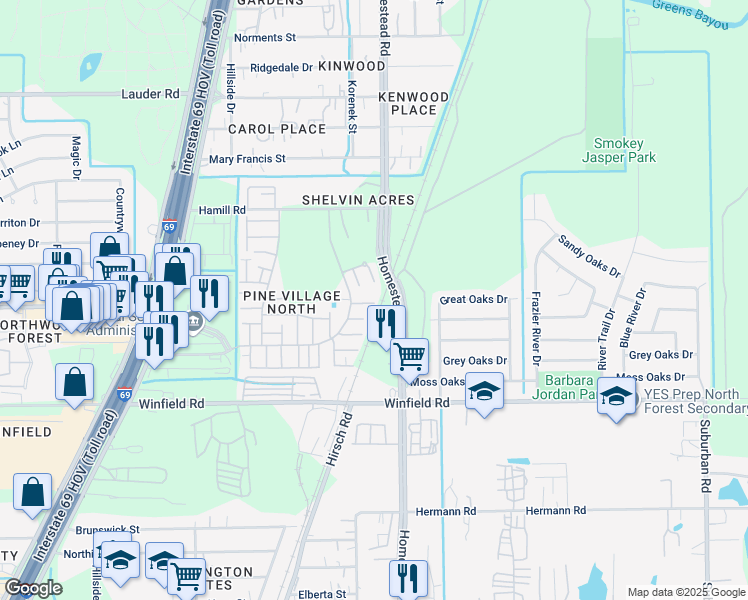 map of restaurants, bars, coffee shops, grocery stores, and more near 12330 Wild Pine Drive in Houston