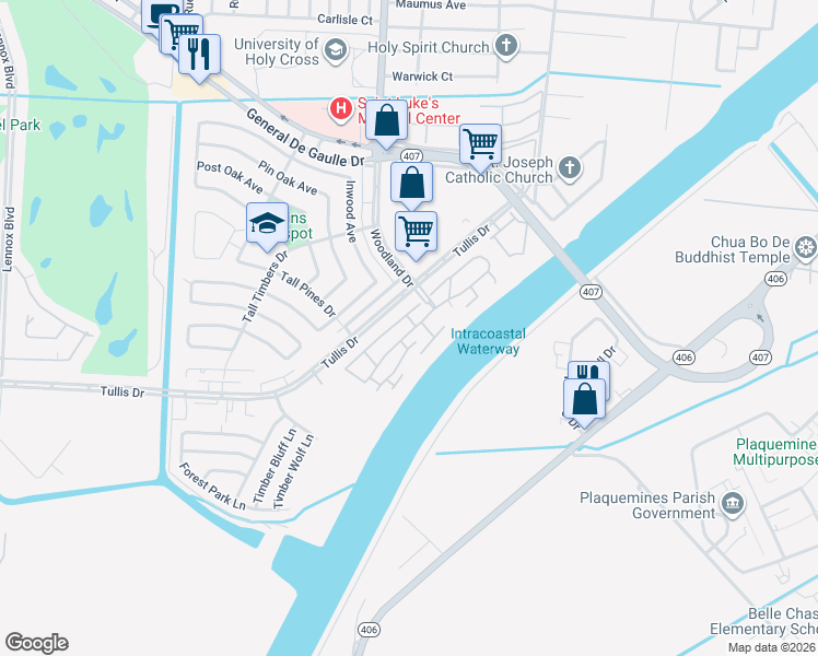 map of restaurants, bars, coffee shops, grocery stores, and more near 5833 Forest Isle Drive in New Orleans