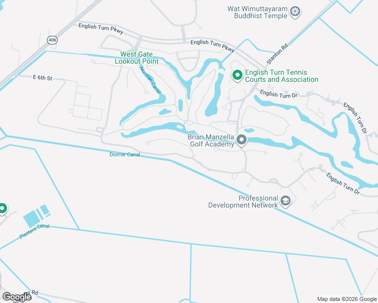 map of restaurants, bars, coffee shops, grocery stores, and more near 298 English Turn Drive in New Orleans