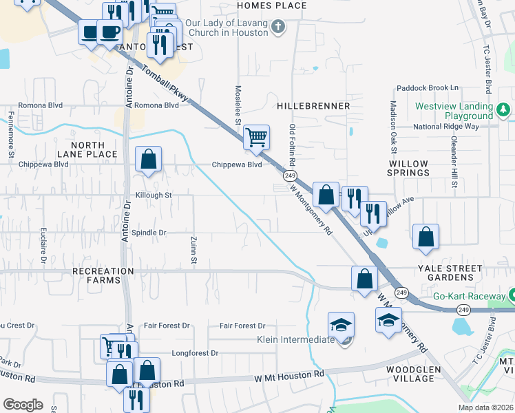 map of restaurants, bars, coffee shops, grocery stores, and more near 5326 Spindle Drive in Houston