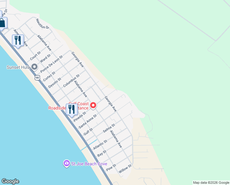 map of restaurants, bars, coffee shops, grocery stores, and more near 437 Santa Anna Street in Port Saint Joe