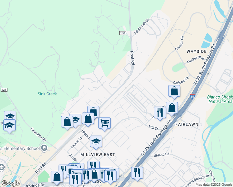 map of restaurants, bars, coffee shops, grocery stores, and more near 1647 Post Road in San Marcos