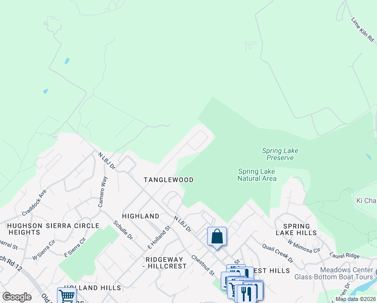map of restaurants, bars, coffee shops, grocery stores, and more near 410 Oak Ridge Drive in San Marcos