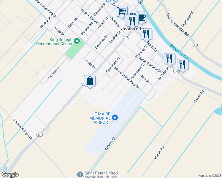 map of restaurants, bars, coffee shops, grocery stores, and more near 834 Wilson St in Jeanerette