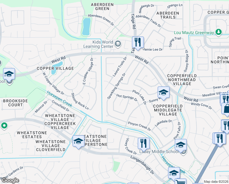 map of restaurants, bars, coffee shops, grocery stores, and more near 8650 Hot Springs Drive in Houston