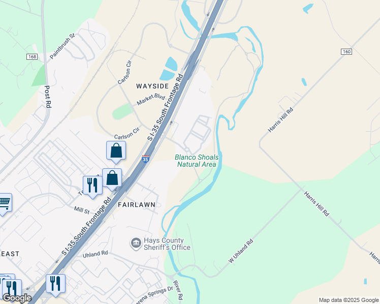 map of restaurants, bars, coffee shops, grocery stores, and more near 1101 River Ridge Parkway in San Marcos