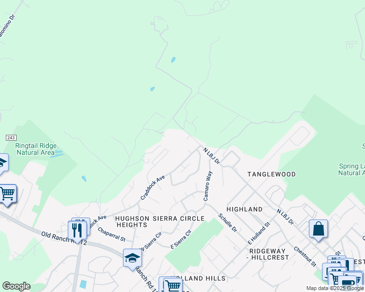 map of restaurants, bars, coffee shops, grocery stores, and more near 109 Craddock Avenue in San Marcos