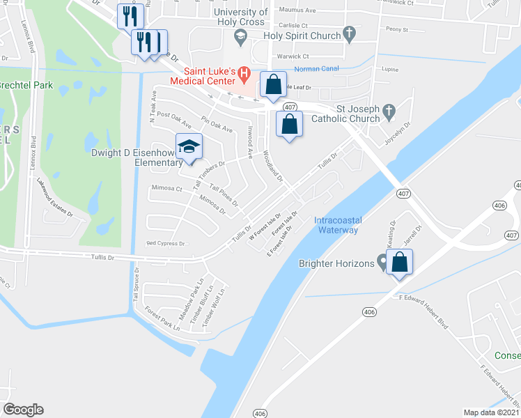 map of restaurants, bars, coffee shops, grocery stores, and more near 5756 Tullis Drive in New Orleans