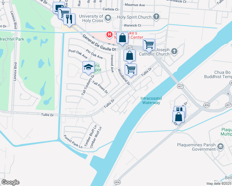 map of restaurants, bars, coffee shops, grocery stores, and more near 4042 Inwood Avenue in New Orleans