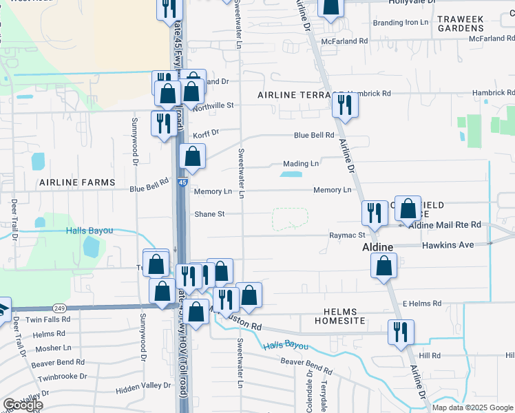 map of restaurants, bars, coffee shops, grocery stores, and more near 409 Memory Lane in Houston