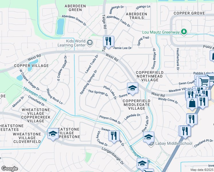 map of restaurants, bars, coffee shops, grocery stores, and more near 8310 Lake Crystal Drive in Houston