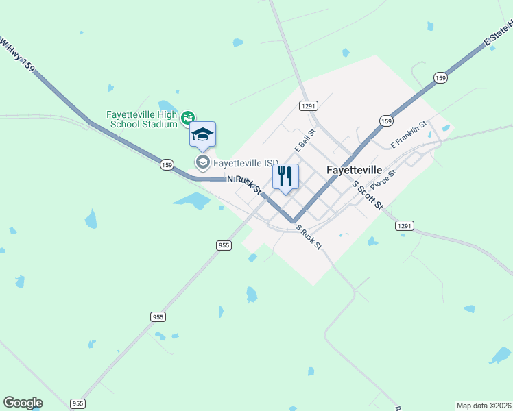 map of restaurants, bars, coffee shops, grocery stores, and more near 313 South Mechanic Street in Fayetteville