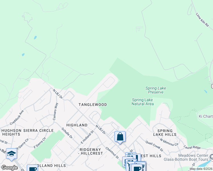 map of restaurants, bars, coffee shops, grocery stores, and more near 410 Oak Ridge Drive in San Marcos