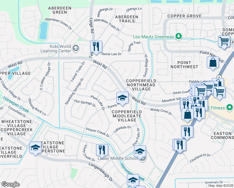 map of restaurants, bars, coffee shops, grocery stores, and more near 8446 Greenleaf Lake Drive in Houston