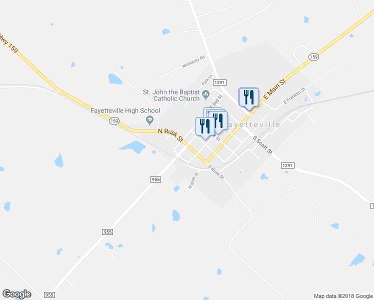 map of restaurants, bars, coffee shops, grocery stores, and more near 209 North Rusk Street in Fayetteville