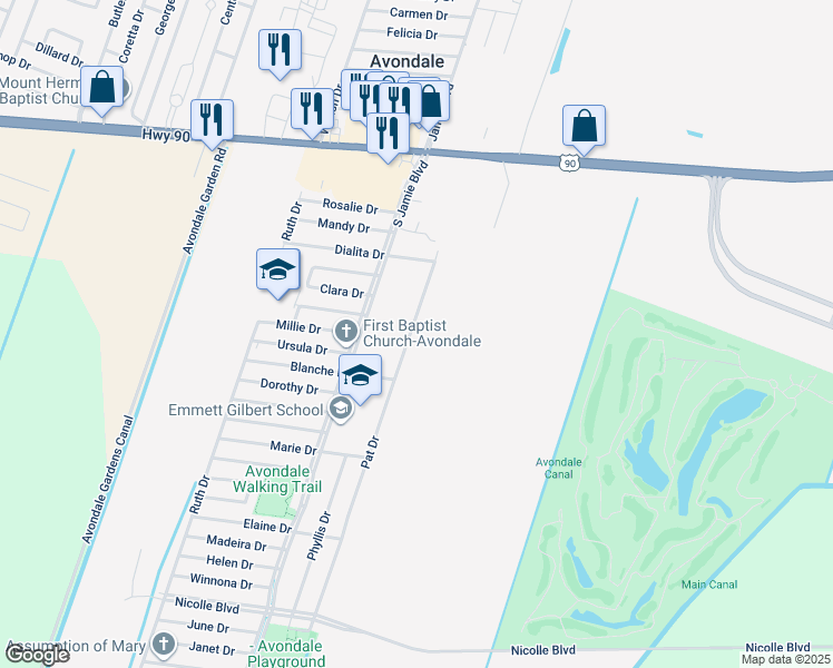 map of restaurants, bars, coffee shops, grocery stores, and more near 5109 Blanche Drive in Avondale