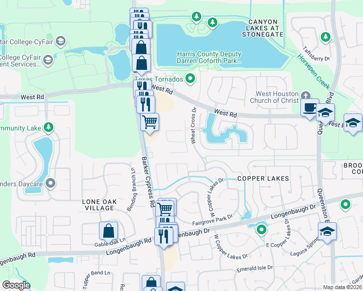 map of restaurants, bars, coffee shops, grocery stores, and more near 17711 Retreat Ridge Lane in Houston