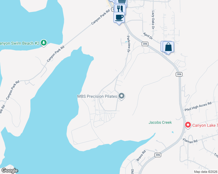 map of restaurants, bars, coffee shops, grocery stores, and more near 911 Parkview Drive in Canyon Lake