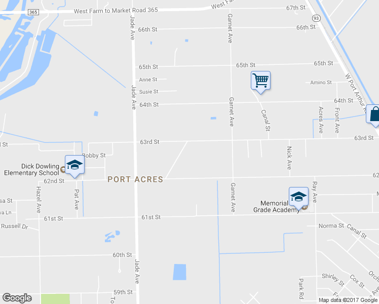 map of restaurants, bars, coffee shops, grocery stores, and more near 2688 63rd Street in Port Arthur