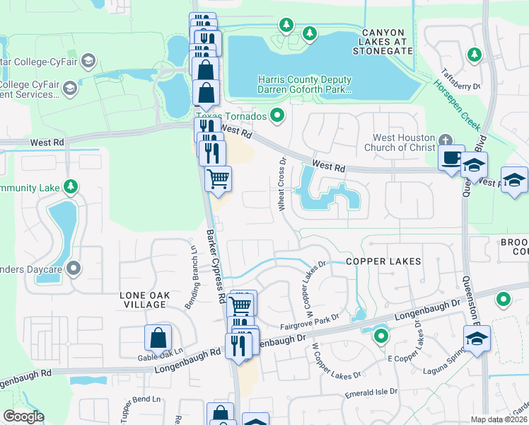 map of restaurants, bars, coffee shops, grocery stores, and more near 17711 Retreat Ridge Lane in Houston