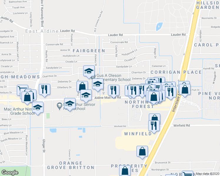 map of restaurants, bars, coffee shops, grocery stores, and more near 12302 Boreas Drive in Houston