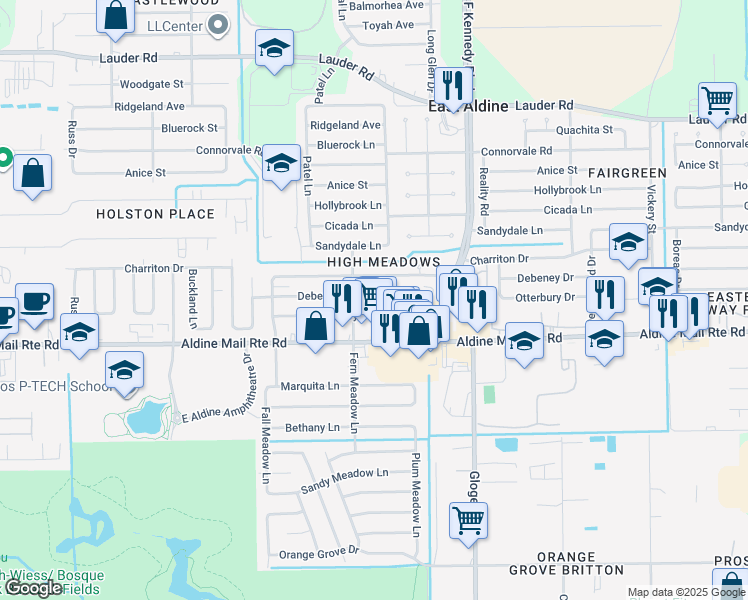 map of restaurants, bars, coffee shops, grocery stores, and more near 3802 Debeney Drive in Houston